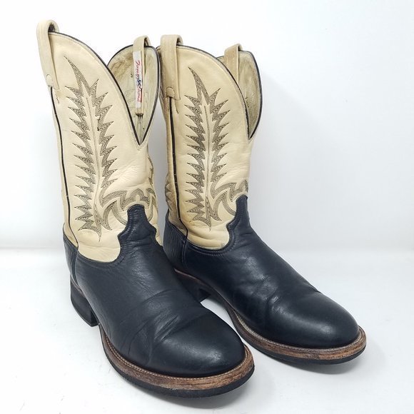 Tony Lama boots cream/black HORSEMAN cowboy‎ with fern stitch 9.5D main image 11